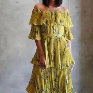 New Self portrait Tierred Yellow floral boho Maxi dress US 2